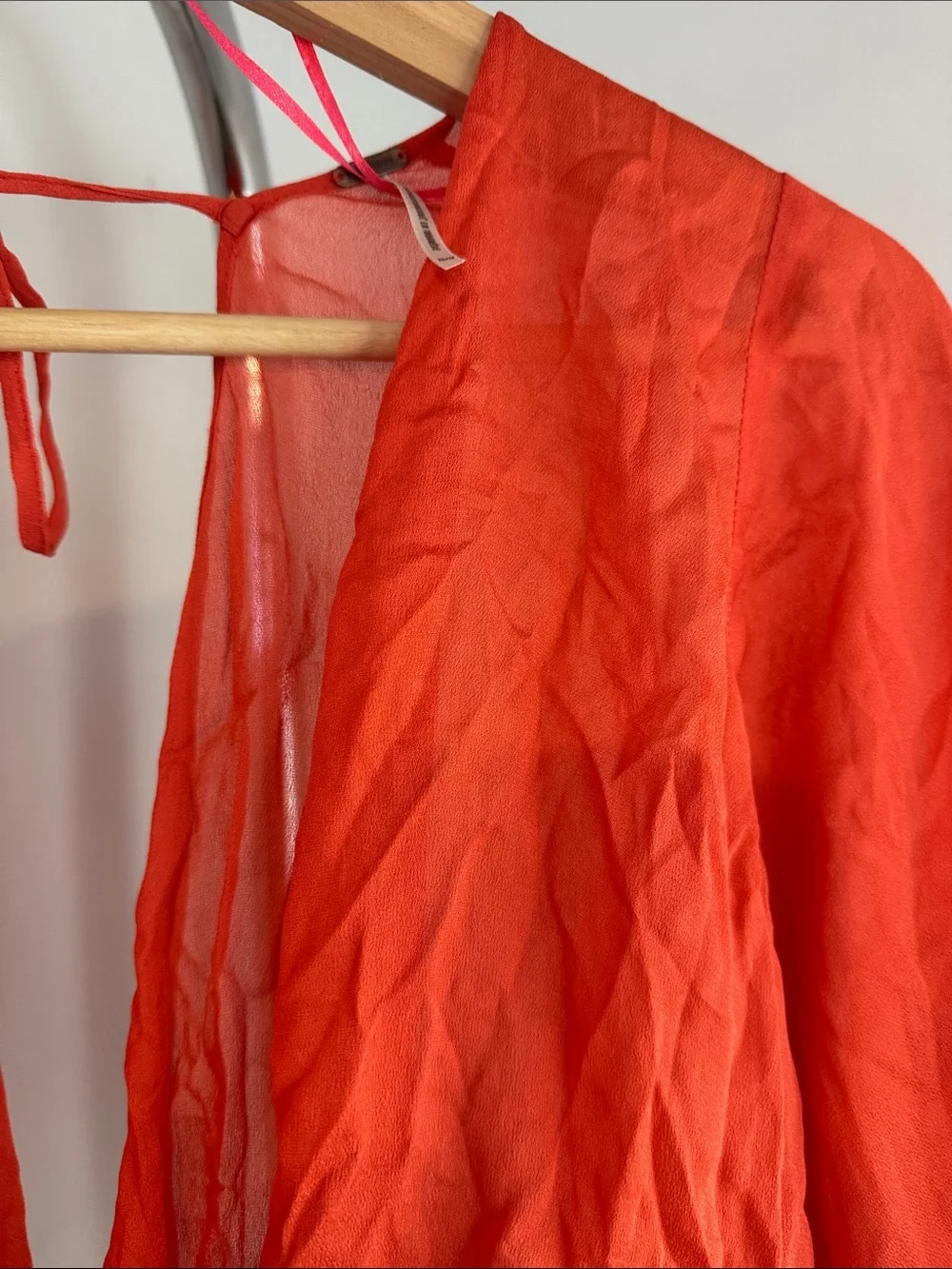 Free People Orange-Red Wrap Blouse with Lace Bell Sleeves size xs